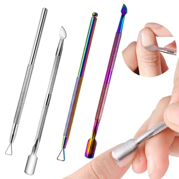 1pcs Stainless Steel Nail Art Cuticle Pusher Dead Skin Push Remover Gel Polish Tweezers For Pedicure Manicure Cleaner Care Tool