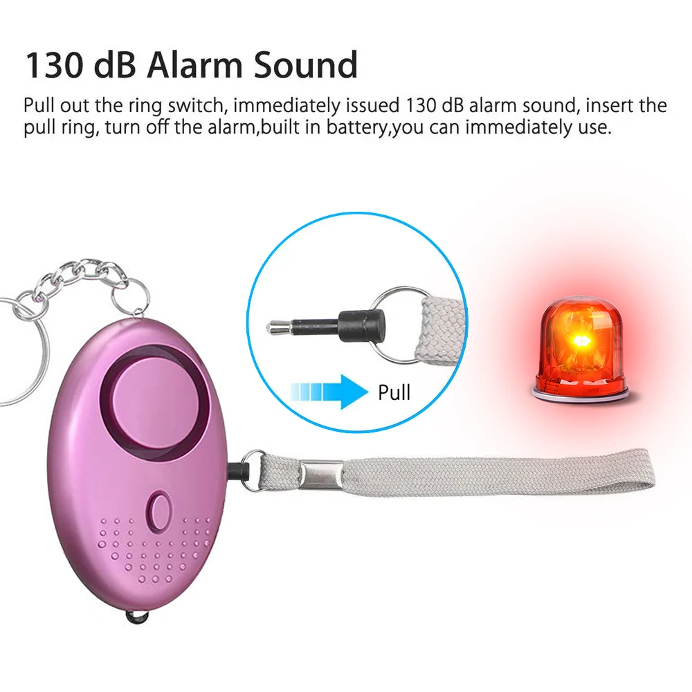자가 방어 알람 130dB 늑대 퇴치 여아 아동 여성용 안전 보호 경보 개인용 안전 큰 비명 응급 알람 열쇠고리