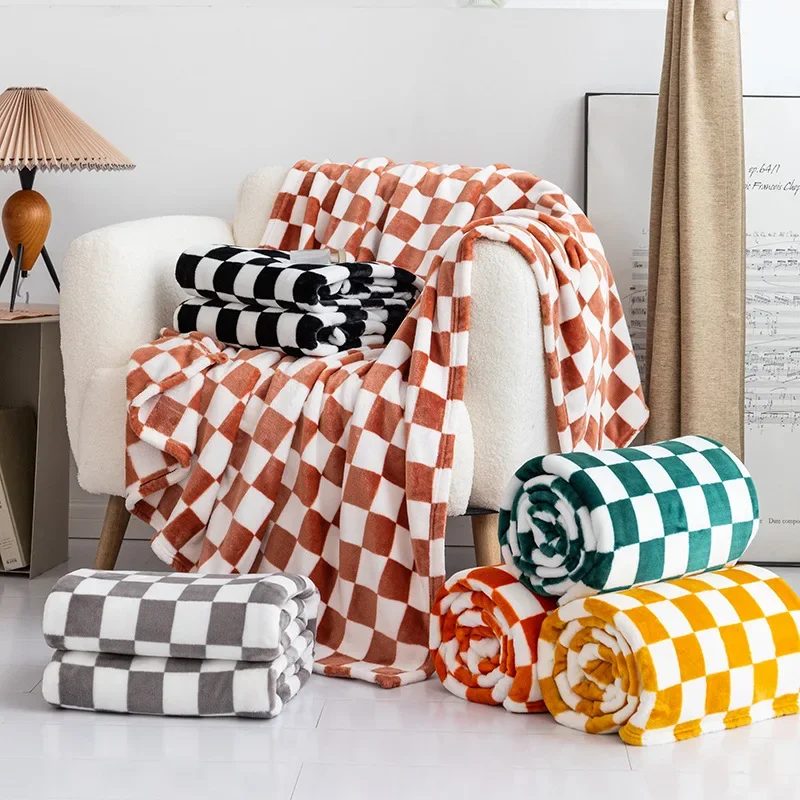 

Thickened Plaid Fuzzy Fleece Blanket, Ultra-Soft, Reversible, Microfiber, Bed, Warm, Cozy, Gingham, Couch, Sofa