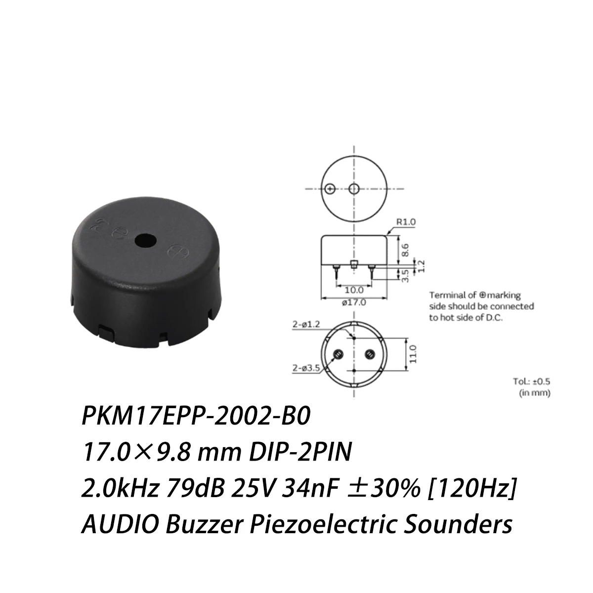 10PCS PKM17EPP-2002-B0 17×9.8mm DIP-2PIN 2kHz 79dB..