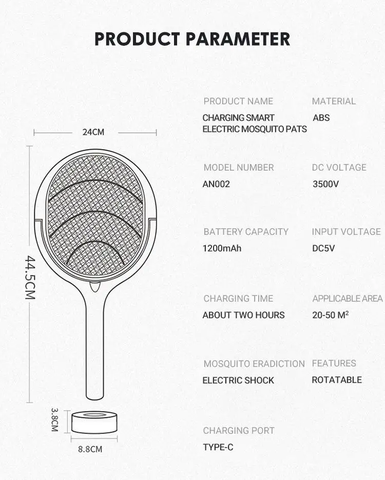 3500V 5 in1 Mosquito Killer Lamp Multicunctional Angle Adjustable Bug Zapper Electric USB Rechargeable Mosquito Fly Bat Swatter