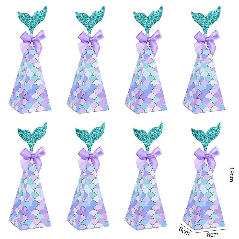 10Pcs Mermaid Tail Paper Candy Box Gift Bags Popcorn Boxes Kids Little Mermaid Birthday Party Decoration Baby Shower Supplies