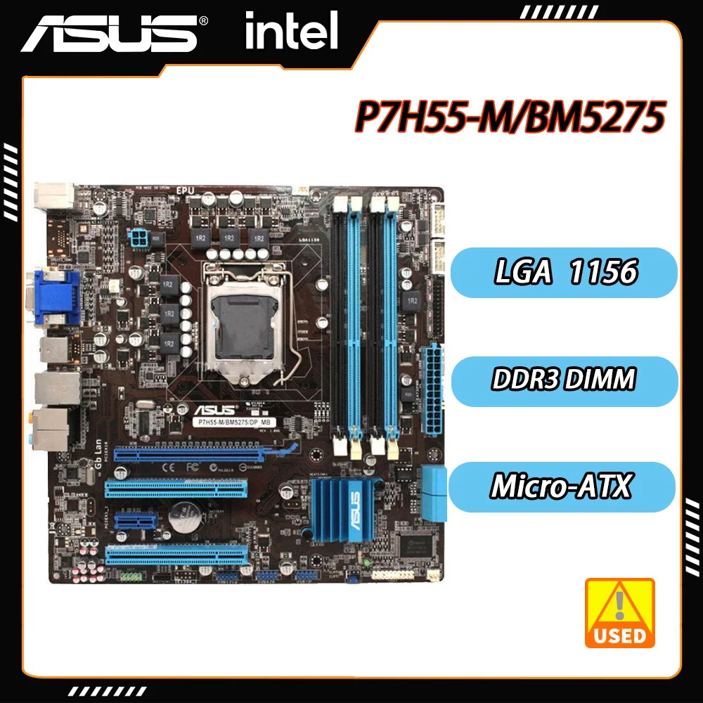 

LGA 1156 Motherboard DDR3 Motherboard ASUS P7H55-M/BM5275/DP_MB Intel P55 SATA2 PCI-E 3.0 Micro ATX Support Core i7 i5 i3 Cpus