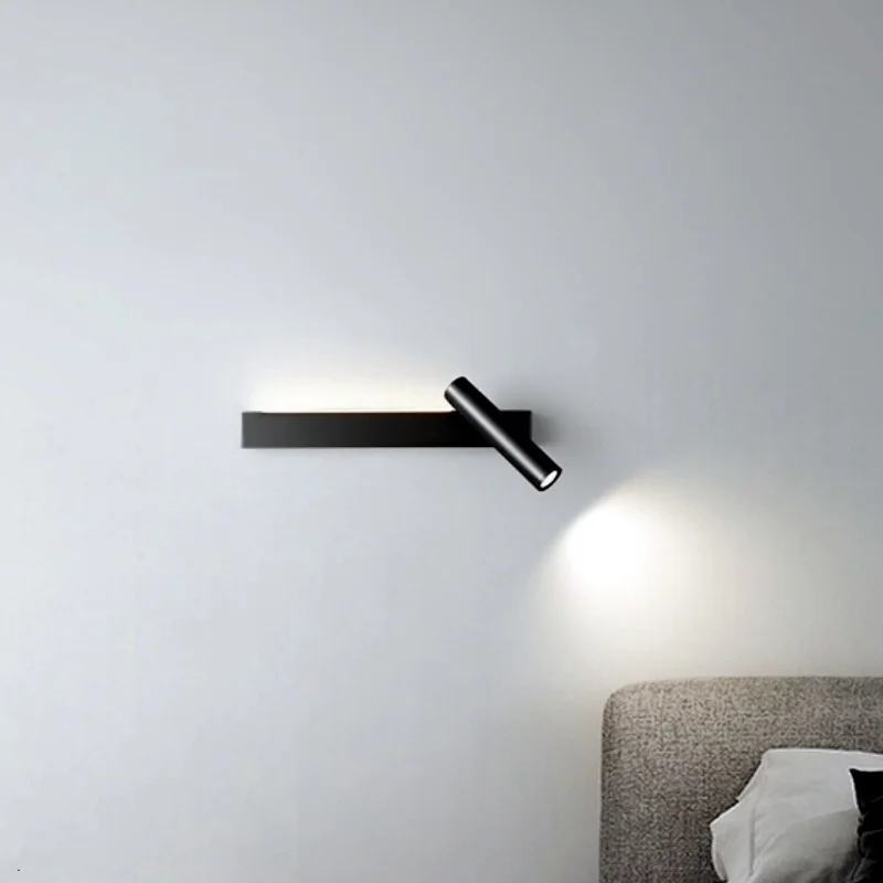 Minimalist wall lamp, living room bedroom wall rotatable spotlight, creative minimalist bedside lamp, USB interface reading lamp