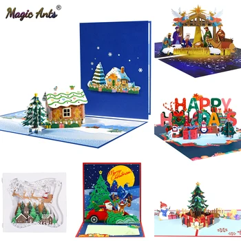 Christmas Card Santa Ride Xmas Festival New Year Card Winter Holiday Greeting Cards with Envelopes