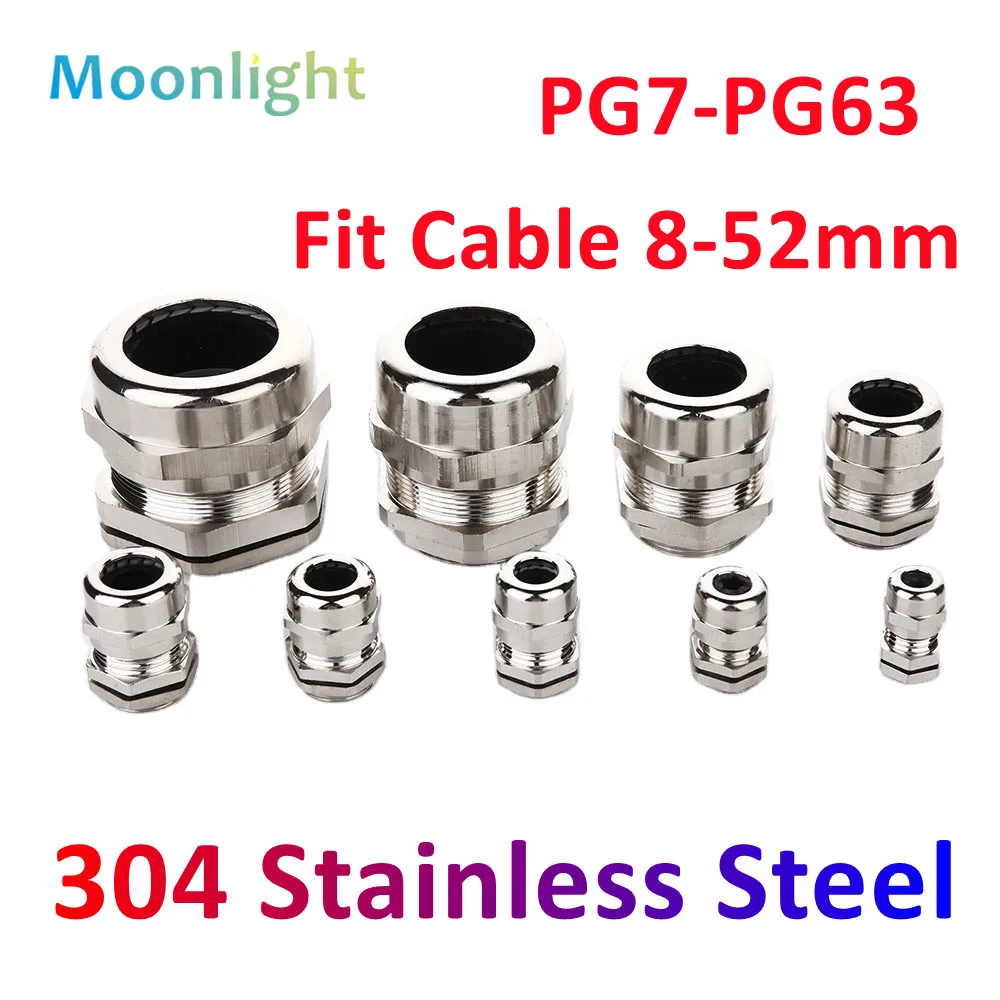 Cable Gland 1Pcs Waterproof 304 Stainless Steel IP68 PG7 PG9 Metal Joint PG13.5 PG16 Cable Fixing Seal Joint Fit 3-52mm