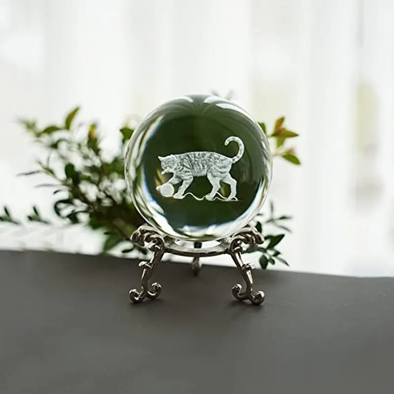 Crystal Ornaments Crystal Balls Crystal Ball Ornament 1pc Clear 60 Mm (2.4 In) Home Decor Gift Collection Cat Owl Figurine