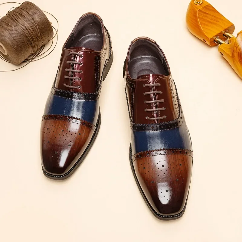 British Style Men Formal Shoes Office Men's Social Shoes Wear-resistant Men Color Matching Leather for Men