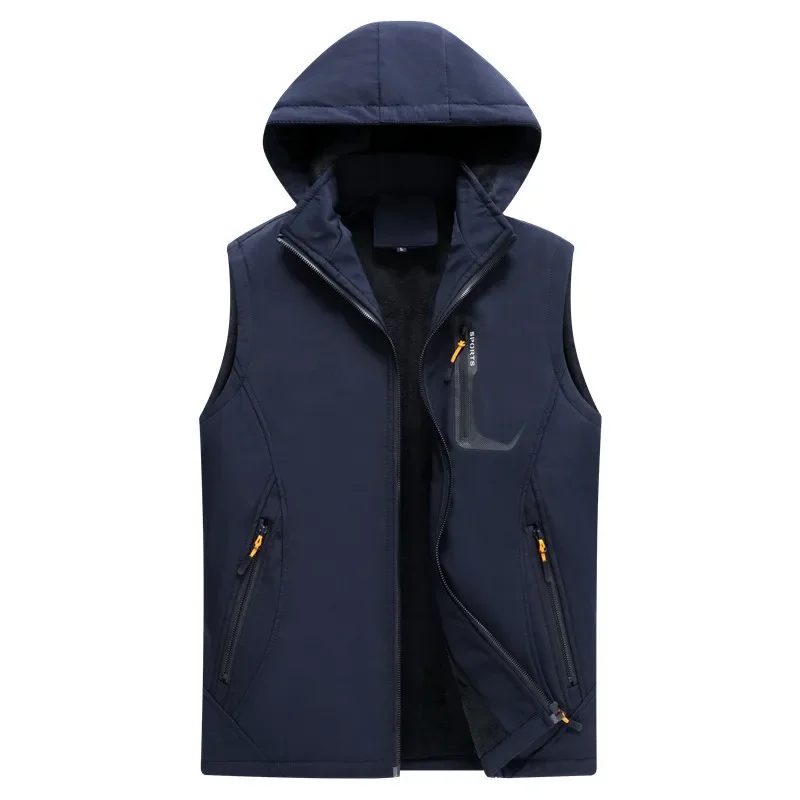 Outdoor Autumn Winter Casual Sports Vest For Men And Youth Trendy Slim Fleece-Lined And Thickened Shoulder Hooded Vest Warm