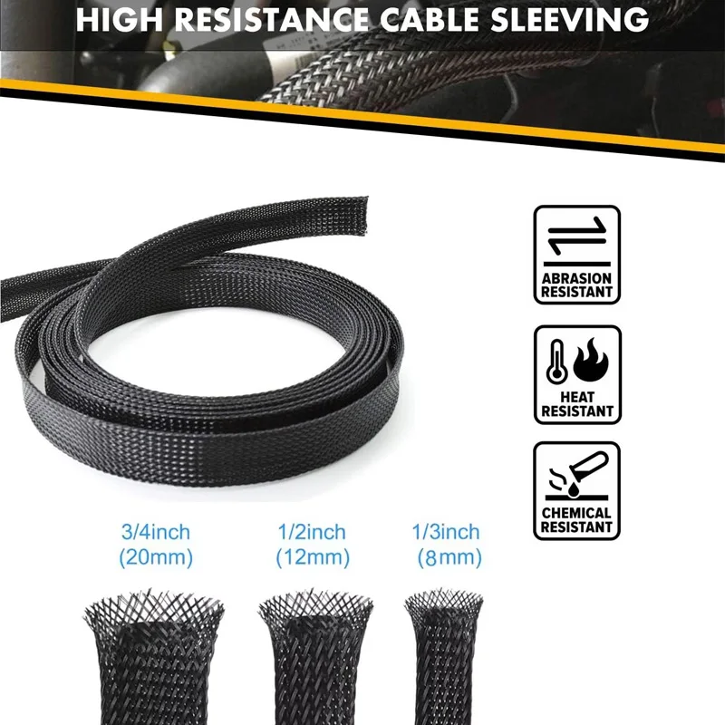 Wire Loom Tubing Cord Protector PET Expandable Braided Sleeving Mesh Sleeve for TV Computer