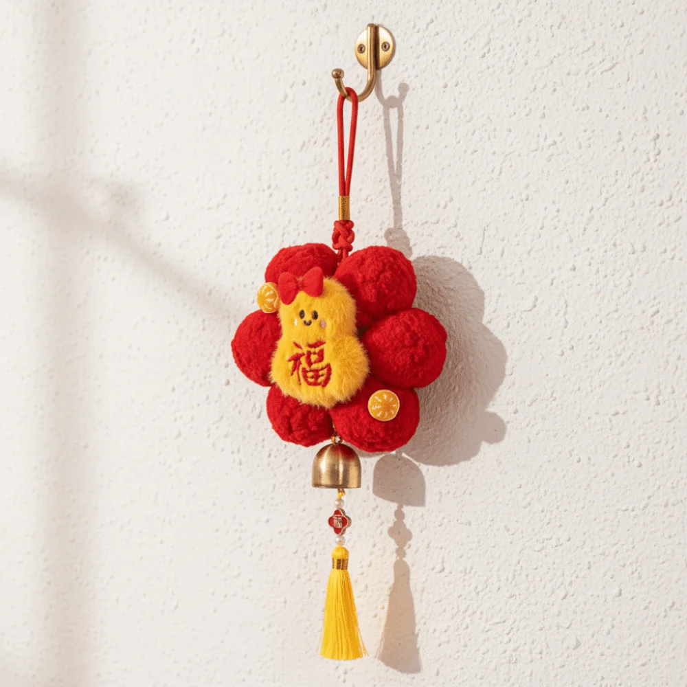 Traditional Chinese New Year Pendant Flower Shaped Chinese Style Spring Festival Ornaments with Tassel Bell Hanging