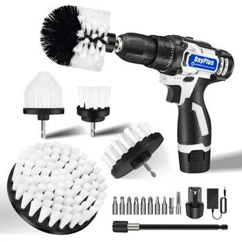 2-in-1 Cordless Drill & Electric Spin Scrubber Cleaning Brush Combi Set,6PCS Brush, w/Battey and Charger 25+1 Keyless