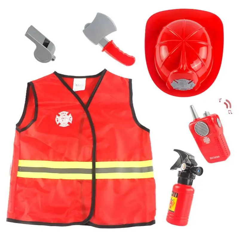 

Halloween Cosplay Kids Firefighter Uniform Children Fireman Role Clothing Suit Party Costumes Boy Girl Performance