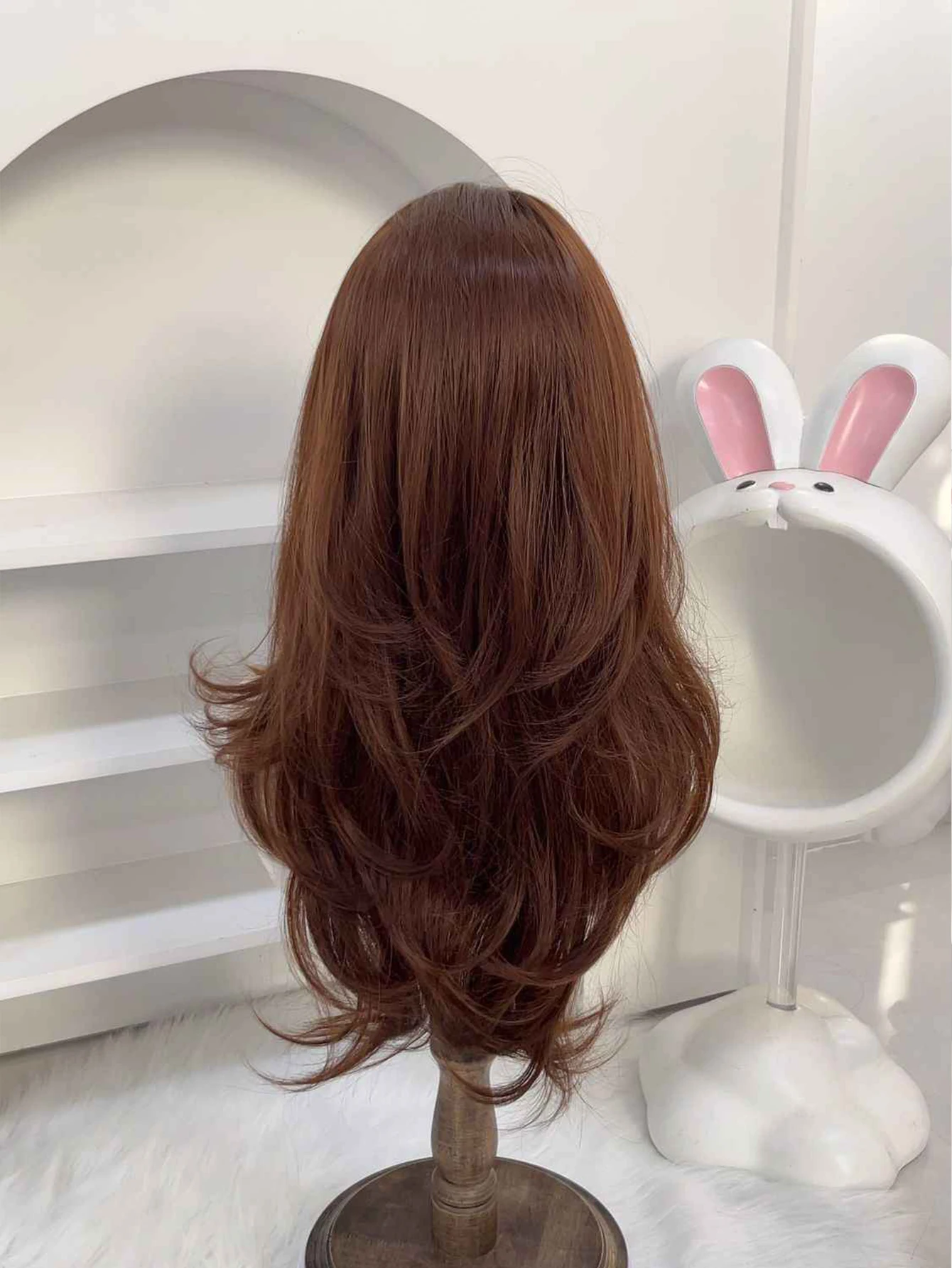 Brown Synthetic Wig for Women with Wavy Hair and French Bangs