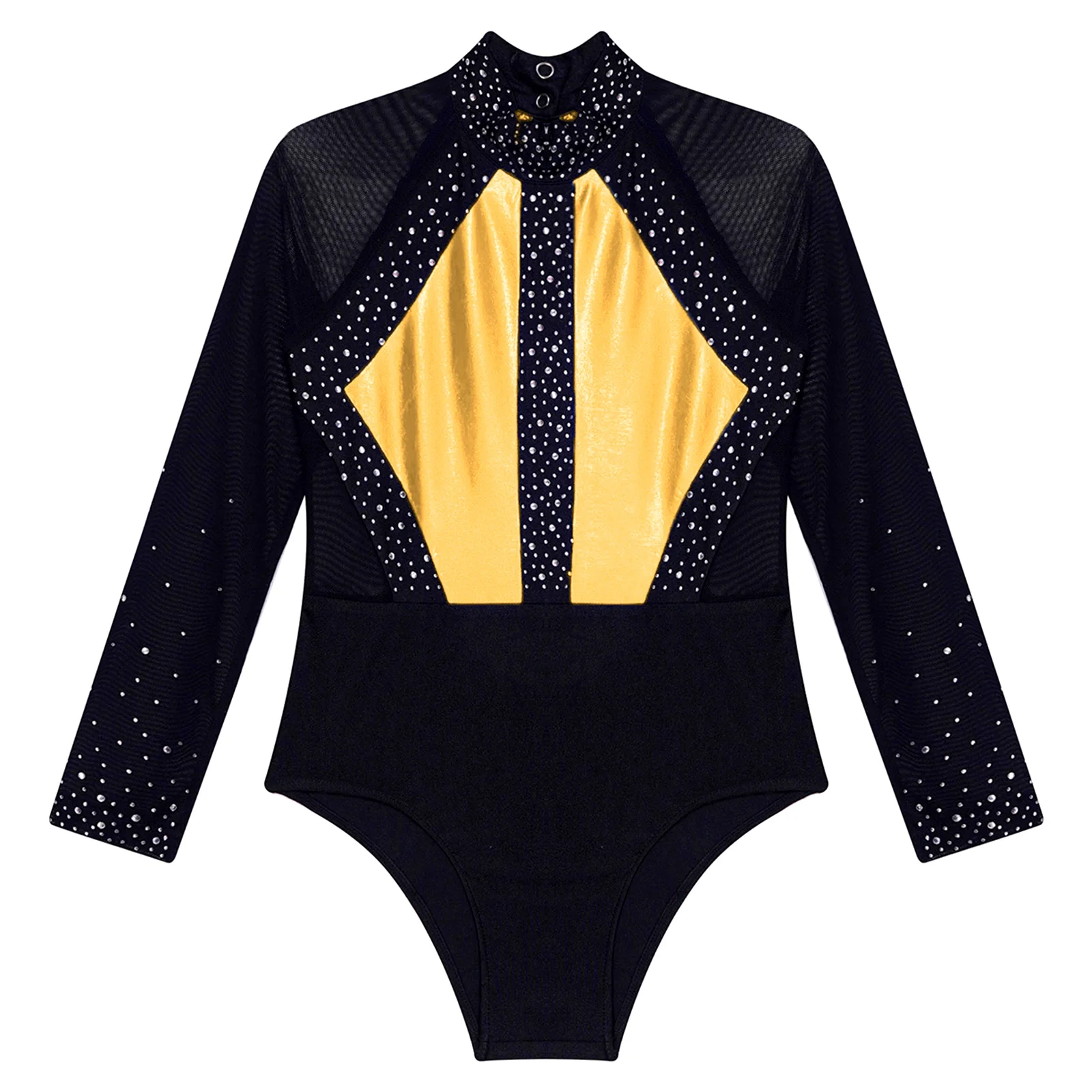Girls Dance Costumes Ballet Leotard Dance Leotard Kids Rhinestone Mesh Long Sleeve Keyhole Back Gymnastics