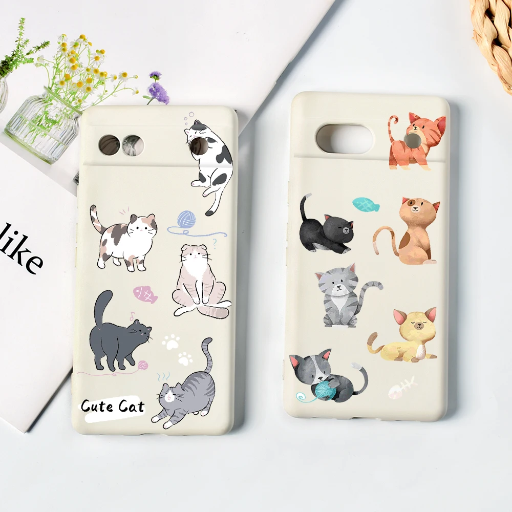 

Phone Case for Google Pixel 7a 7Pro 7 Luxury Liquid Silicone Cover Protection Shell for Pixel 6a 6 6Pro Cartoon Cat Coque Capa
