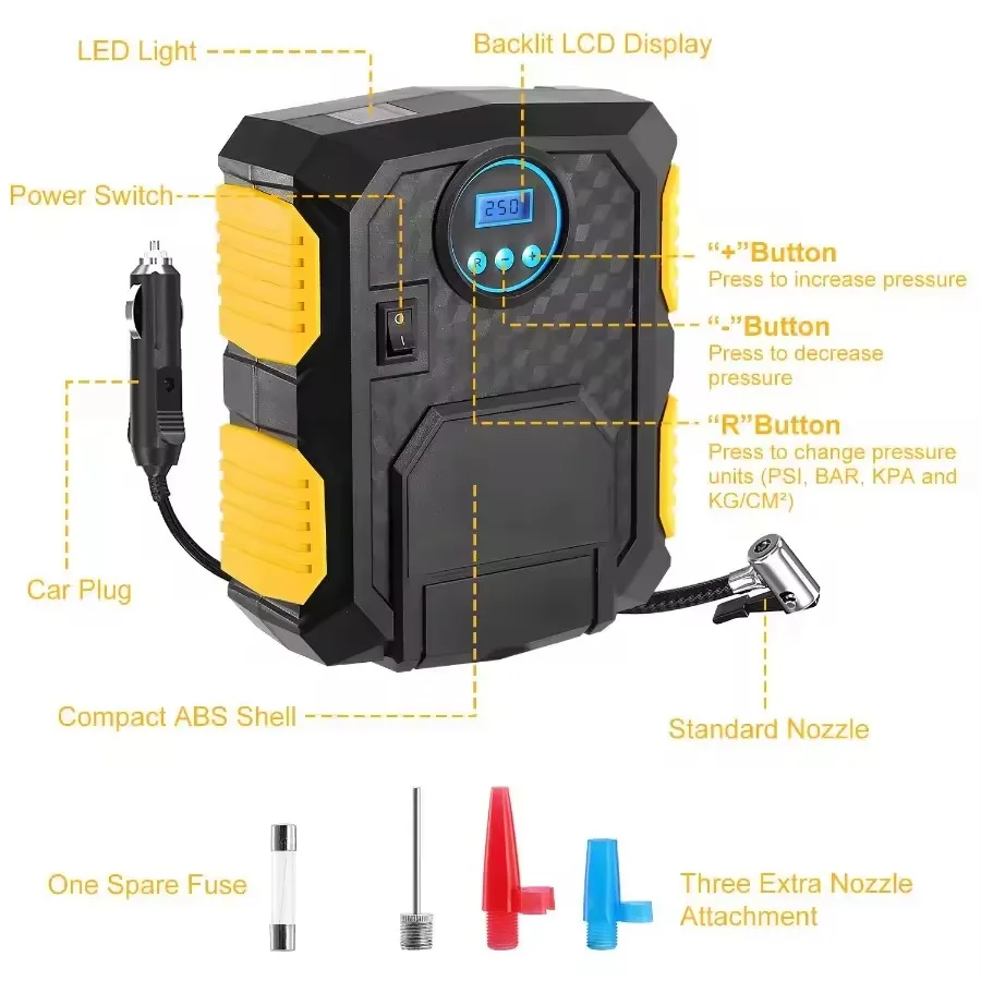 Portable 12V Car Air Compressor Pump 150 PSI for Car Motorcycles Bicycles
