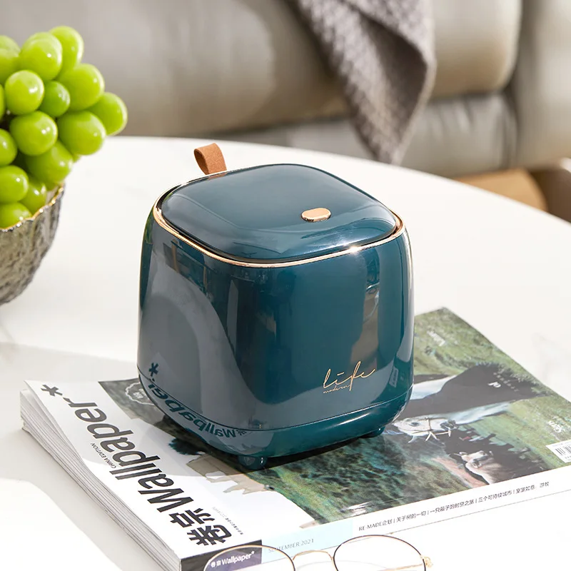 Desktop Trash Can Double-layer Coffee Table Cover Small Storage Bucket