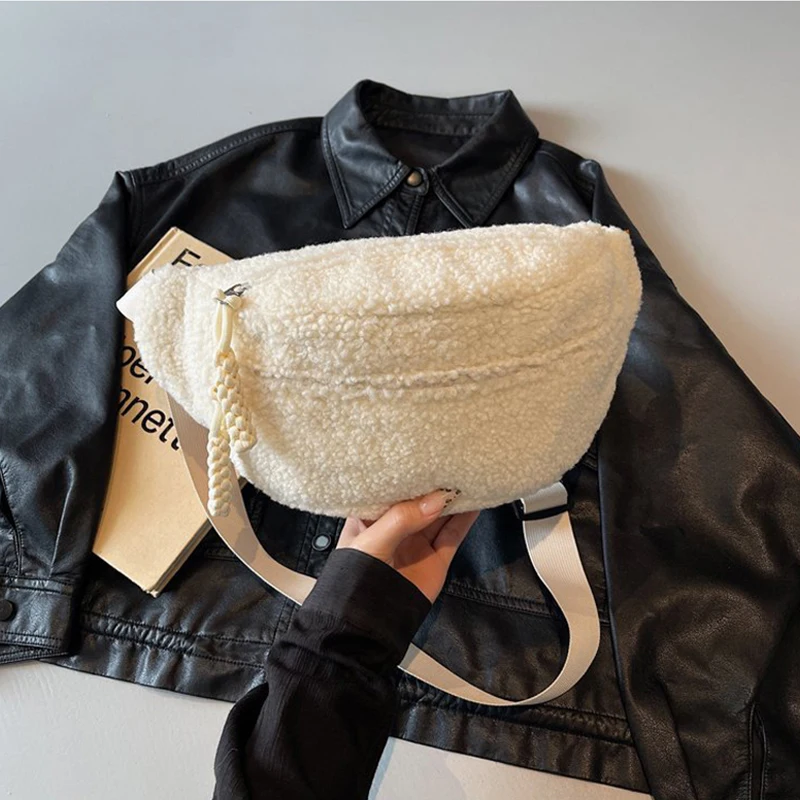 Gemütliche Kunstfell-Hüfttasche für Damen, weiche Winter-Plüsch-Umhängetasche, Brusttasche mit verstellbarem Riemen, lässige Mode, Pendler-Umhängetasche – Detail 14