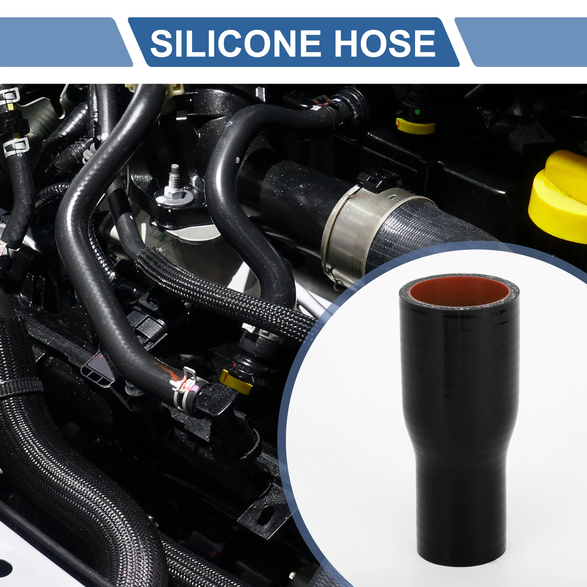 UXCELL ID 38-25mm 45-38mm 51-45mm 63-51mm 70-60mm 76-63mm 127mm Länge 0 Grad Auto-Silikonschlauch mit Klemmen Kühlmittelschlauch Schwarz – Detail 1