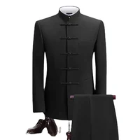 2 Pieces Men's  Zhongshan  Collar Chinese Tunic Suit Formal Suits Single Breasted  Groomsmen Wedding Tailored Fit (Blazer+Pants) 1