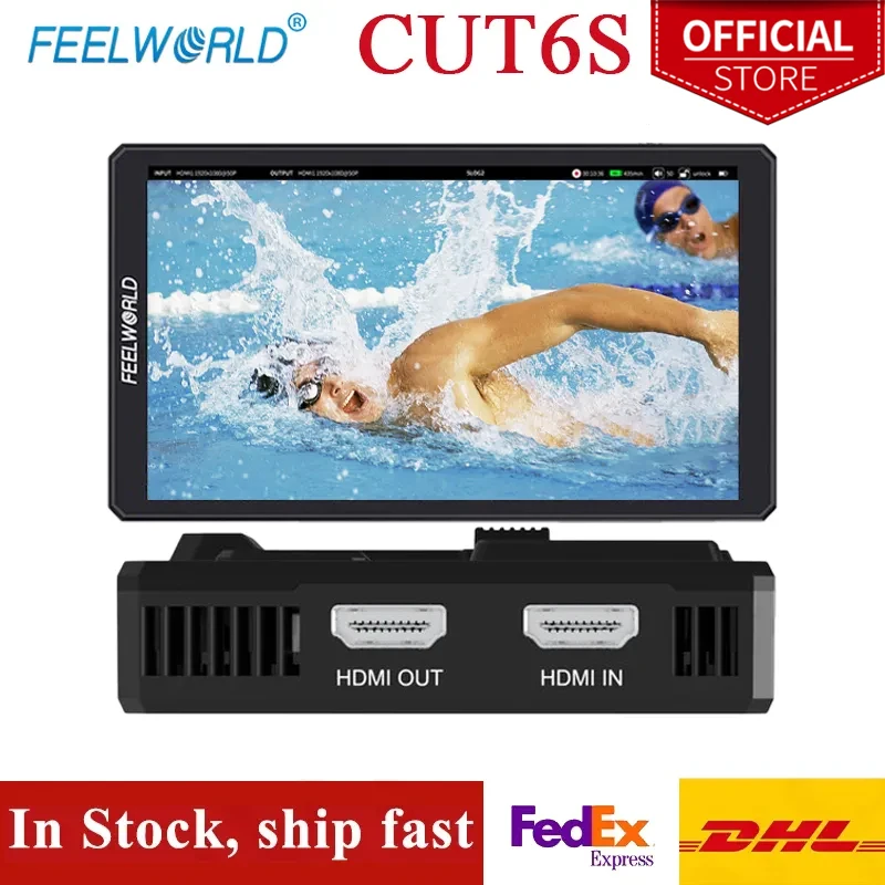 FEELWORLD CUT6S 6 inch 4K 3G-SDI/HDMI Touchscreen On-Camera Monitor Recorder / Monitor 3D LUT Support for Live Stream Recording