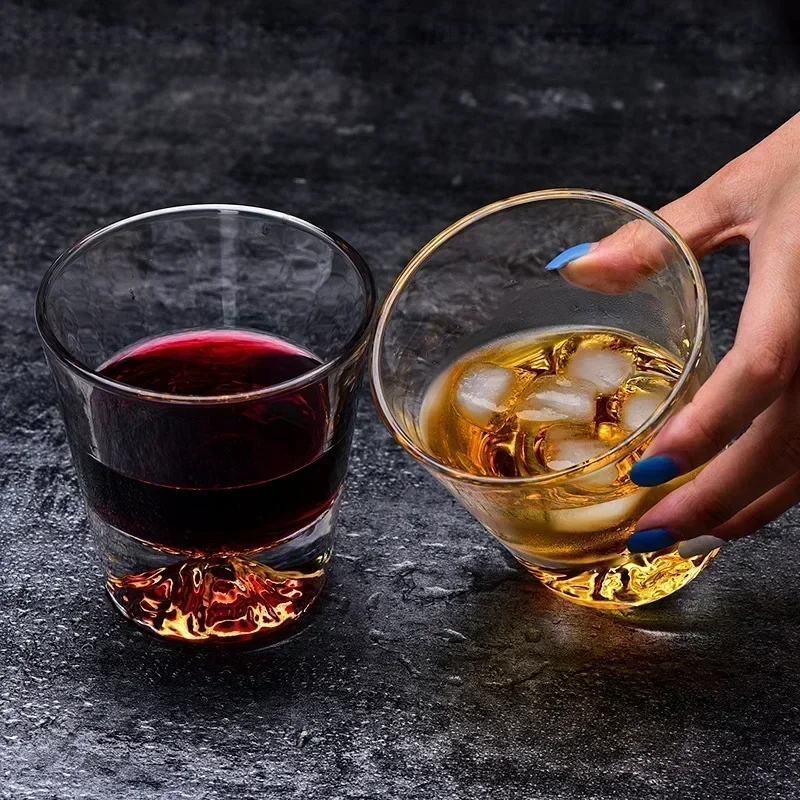250ML japan mt fuji shaped old fashioned whiskey glass cup lead-free wine cups with wooden gift box for Liquor Scotch Bourbon