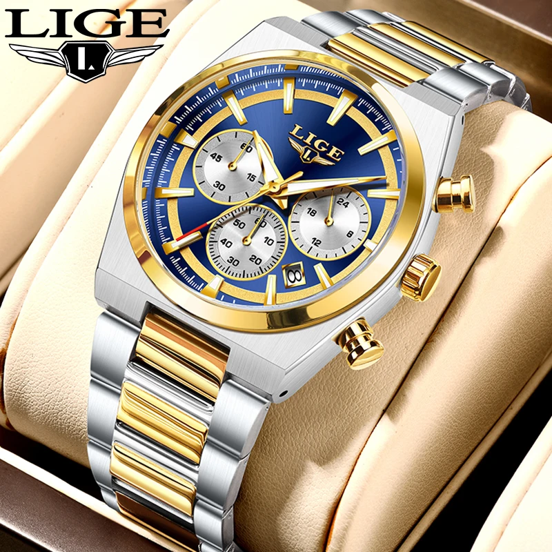 Orologio GORBEN Uomo 3 Fusi Orari - Quadrante Grande Rettangolare 4,8x5,4 Cm - Movimento Al Quarzo Giapponese, Cinturino In Acciaio, Impermeabile, Regalo Di Lusso