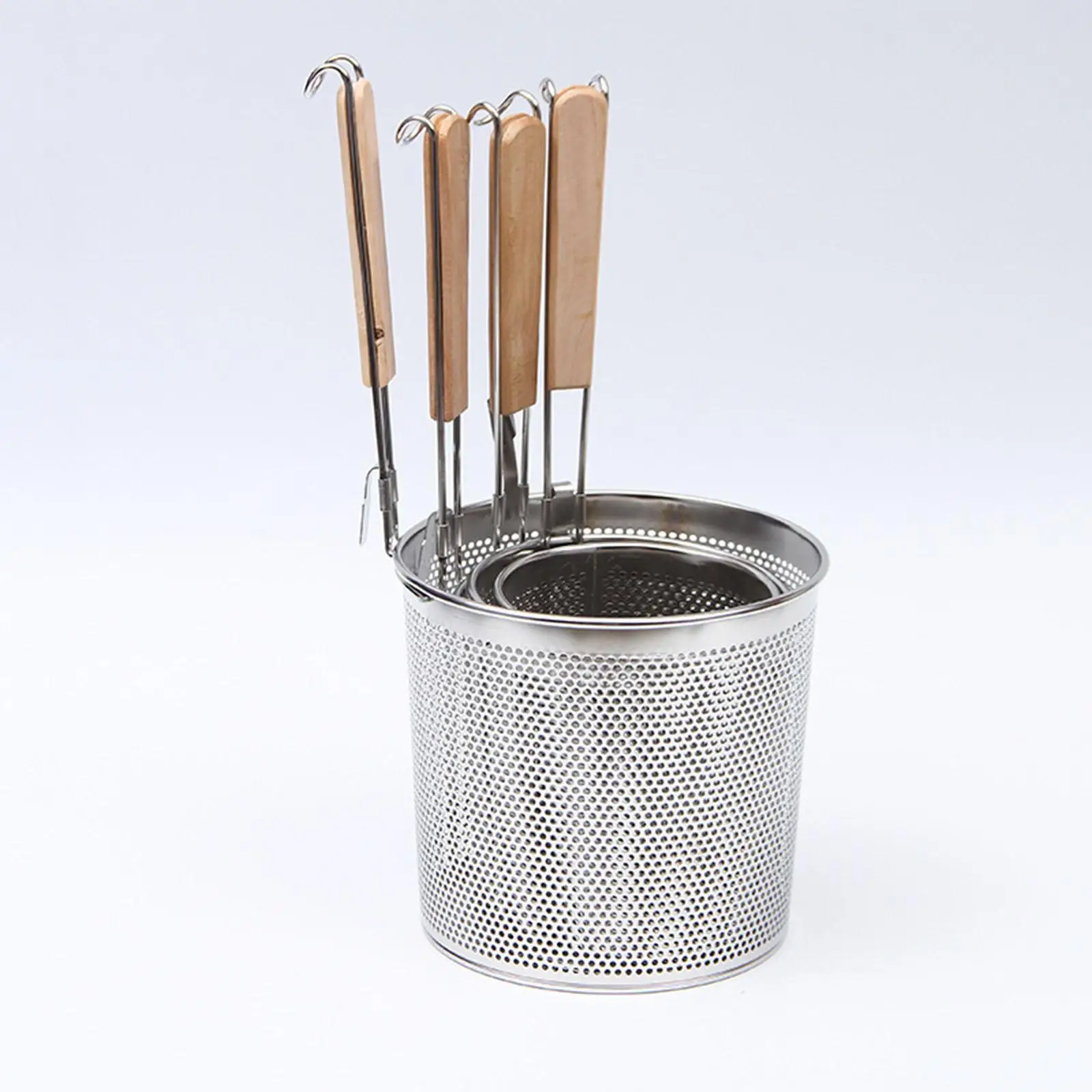 Stainless Steel Pasta Strainer Frying Serving Basket with Wood Handle for Onion Stainless Steel Pasta Strainer Frying Serving Basket with Wood Handle for Onion