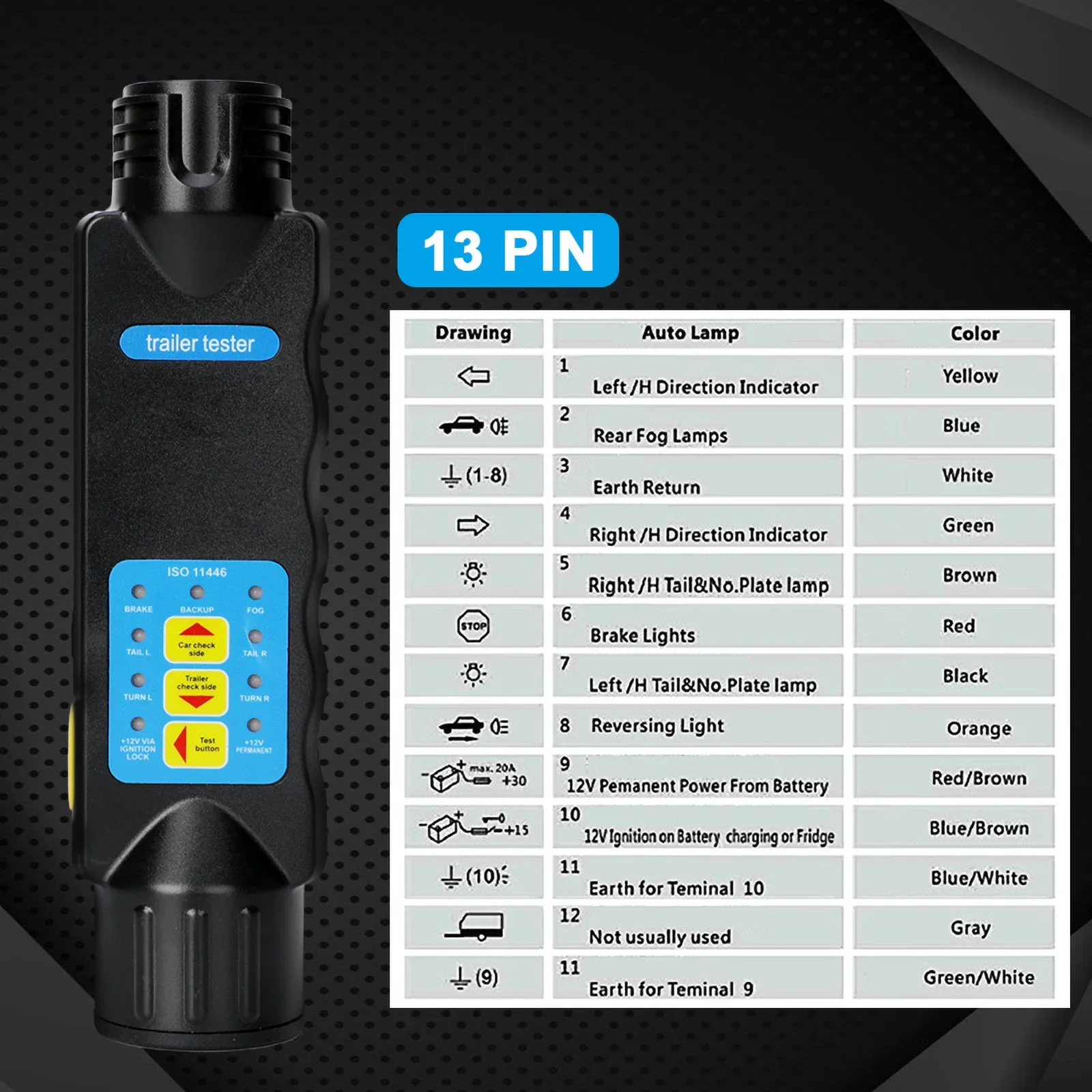 Tester Per Gancio Traino E Presa Rimorchio 12V - 7 Pin E 13 Pin, Diagnostica Luci Cablaggio Per Auto, Camper, Roulotte, ABS E Ottone
