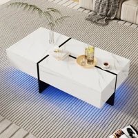 Table basse en marbre blanc 100x50x34.5cm, bureau à thé, meubles de salon avec système d'éclairage LED contrôlé par application pour la maison 3