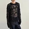 Vintage Ripped Hollow Out Mesh Knit Sweater Men Autumn Streetwear Fashion Crew Neck Long Sleeve Knitted T Shirt Men’s Clothing