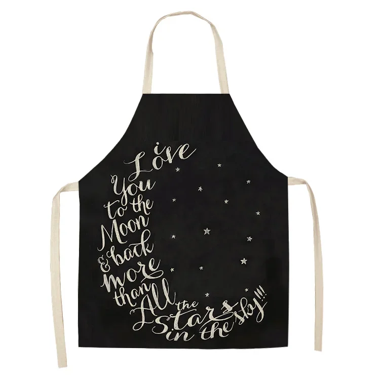 

1 Pcs 55x68cm Apron Kitchen Moon Sun Kitchen Aprons Cotton Linen Bibs Household Cleaning Pinafore Home Cooking Apron for Women