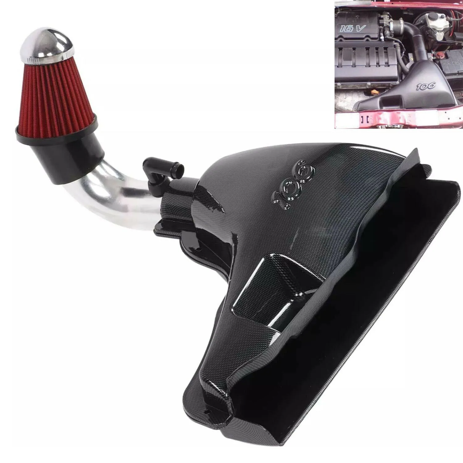 Car High Flow Air Inlet Systems Intake Box Air Filter Carbon Fiber Style For Peugeot 106 VTS