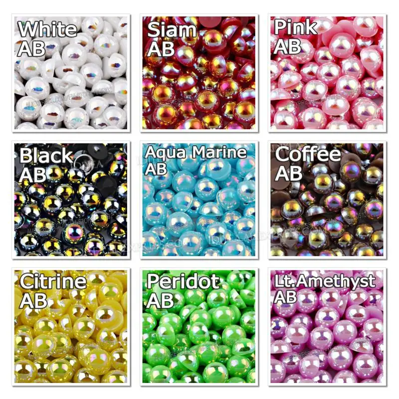 Mix Sizes 2-10mm 1100pcs 20g AB Muti-Colors Imitation Half Round Pearl Flat Back ABS Plastic Bead For Nail Art DIY Jewelry Craft