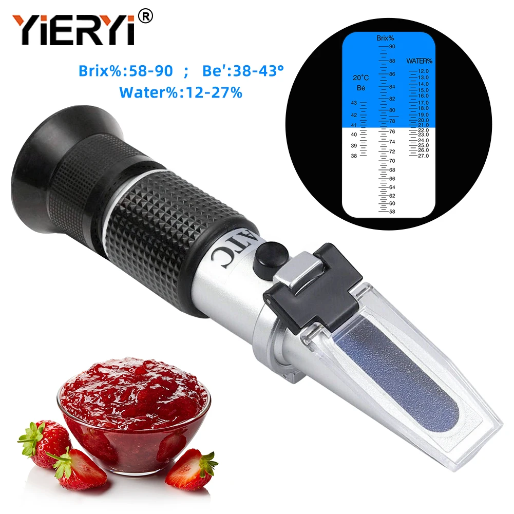 Yieryi Rifrattometro Miele Tester 58-90% Brix 38-43 ° Baume 12-27% Acqua Apicoltore Miele D'Api Rifrattometro Misuratore Di Zucchero