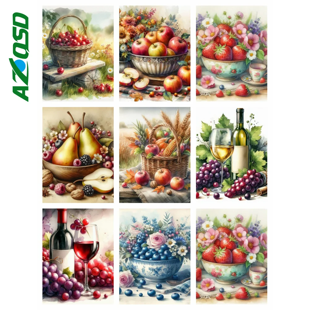 AZQSD Diamond Embroidery Sale Fruit Flower Mosaic Needlework Full Kits Diamond Painting Kitchen Floral Cross Stitch Needlework