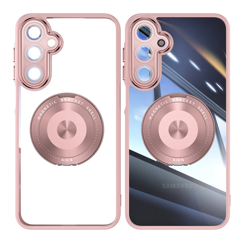 Magnetic Clear Metal Ring Holder Shockproof Phone Case with MagSafe Charging Compatibility