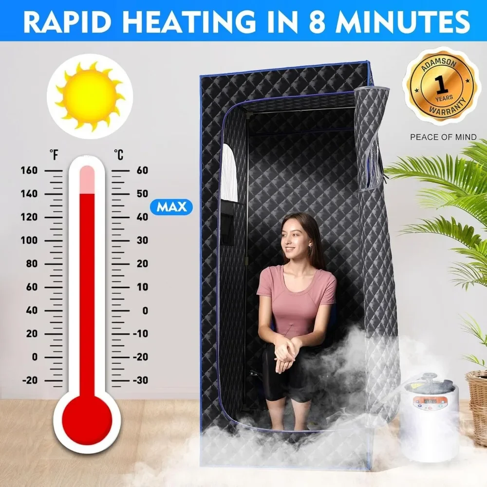 Portable Sauna Room, Large Space Family Sauna Tent with 3L 1100W Steam Engine and Chair, Foot Massager, Remote Control (black) 4