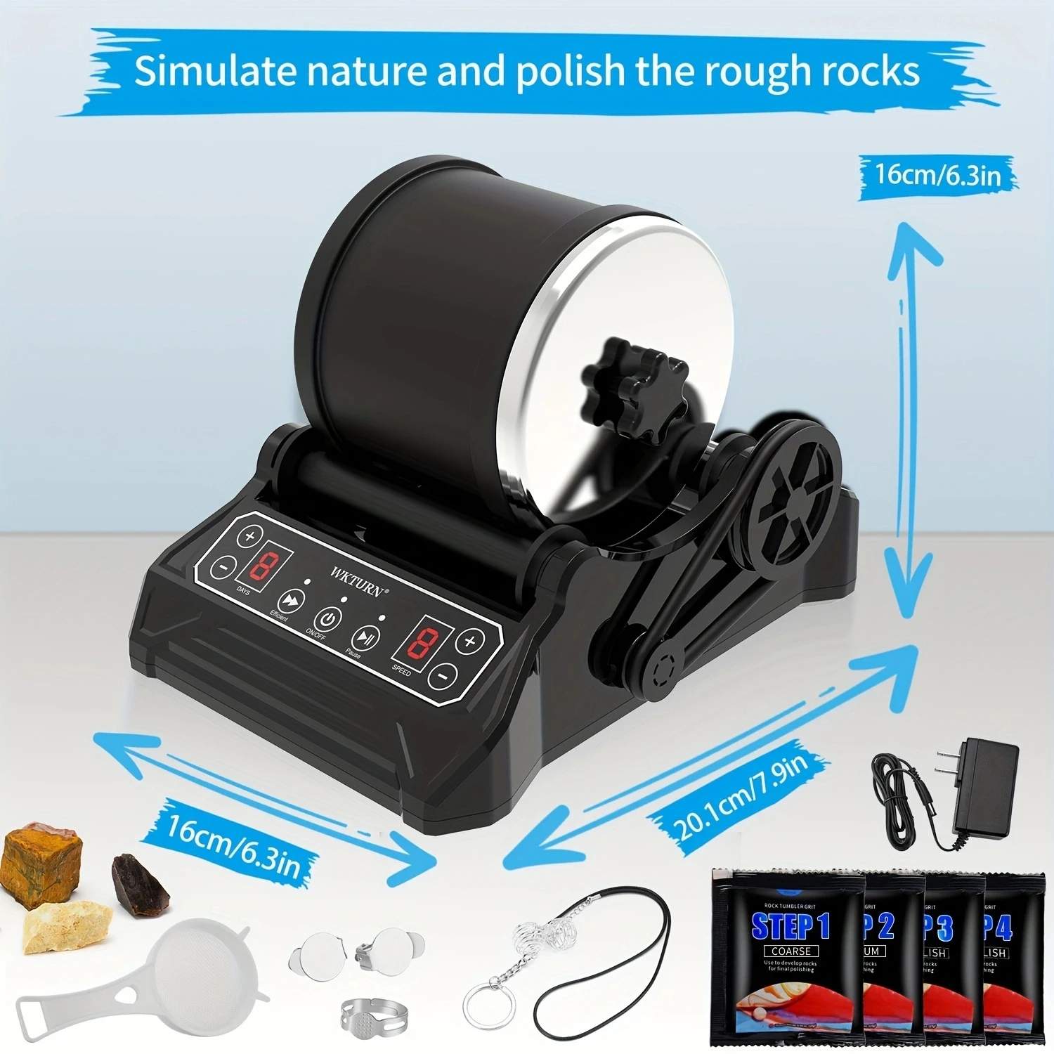 1pc electric stone polishing machine, grinding stone machine, rock rolling kit, grinding kit