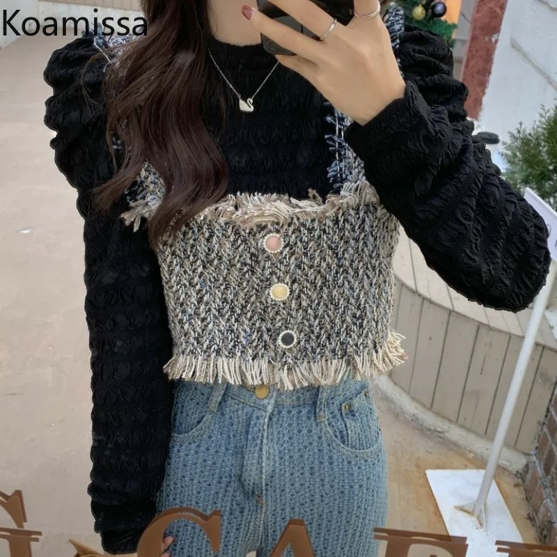 

Koamissa Fashion Women Tweed Vest Coat Lady Sleeveless Spring Autumn Tank All Match Korean Chic Outwear Coats Ropa Mujer 2023