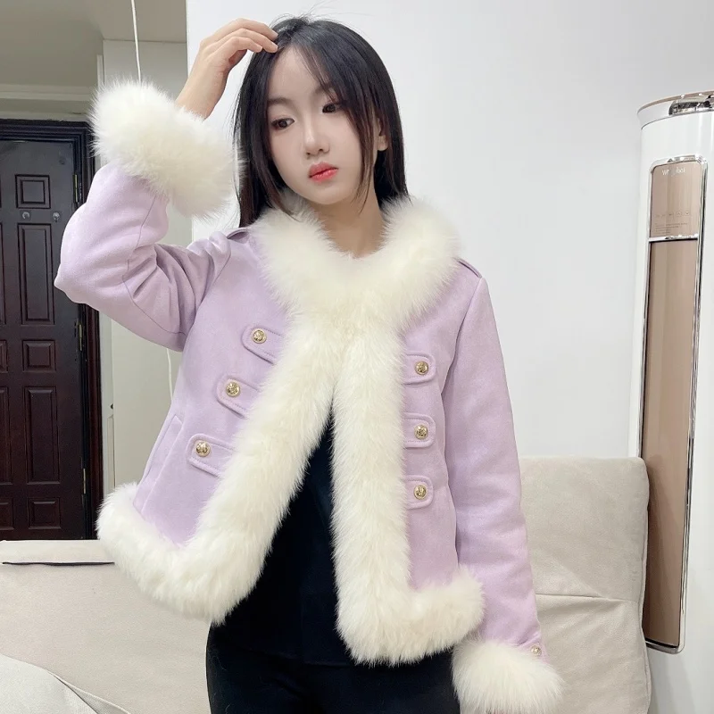 

European 2024 Winter Fashion Women's True Fur Coat White Duck Down Coat Natural Fox Fur Collar Coat Thick Warm Loose Coat