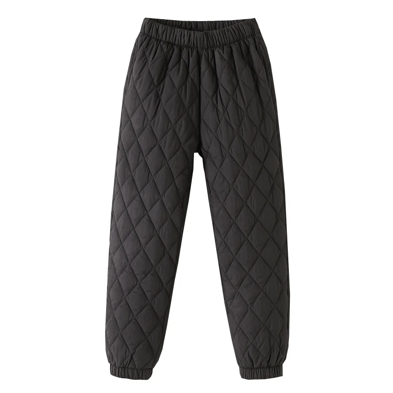 QWEEK Padded Quilted Pants for Women Winter Black High Waist Korean Fashion Warm Casual Trousers Winter Harajuku Sport Jogging
