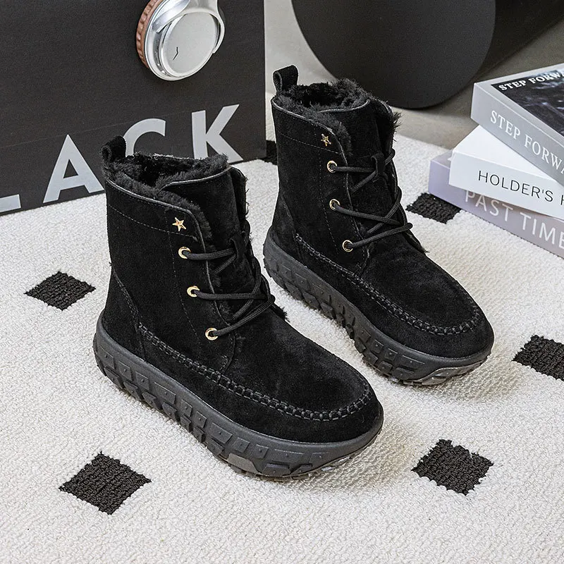 Hot! Winter Tailor-made Suits Rubber Non-slip Leather Women's Cotton Boots with Real Fur