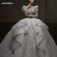 Jancember Wholesale Superfine Wedding Dresses For Women 2024 Bride Ball Gown Crystal Lace Button Vestidos De Novia LSHT038
