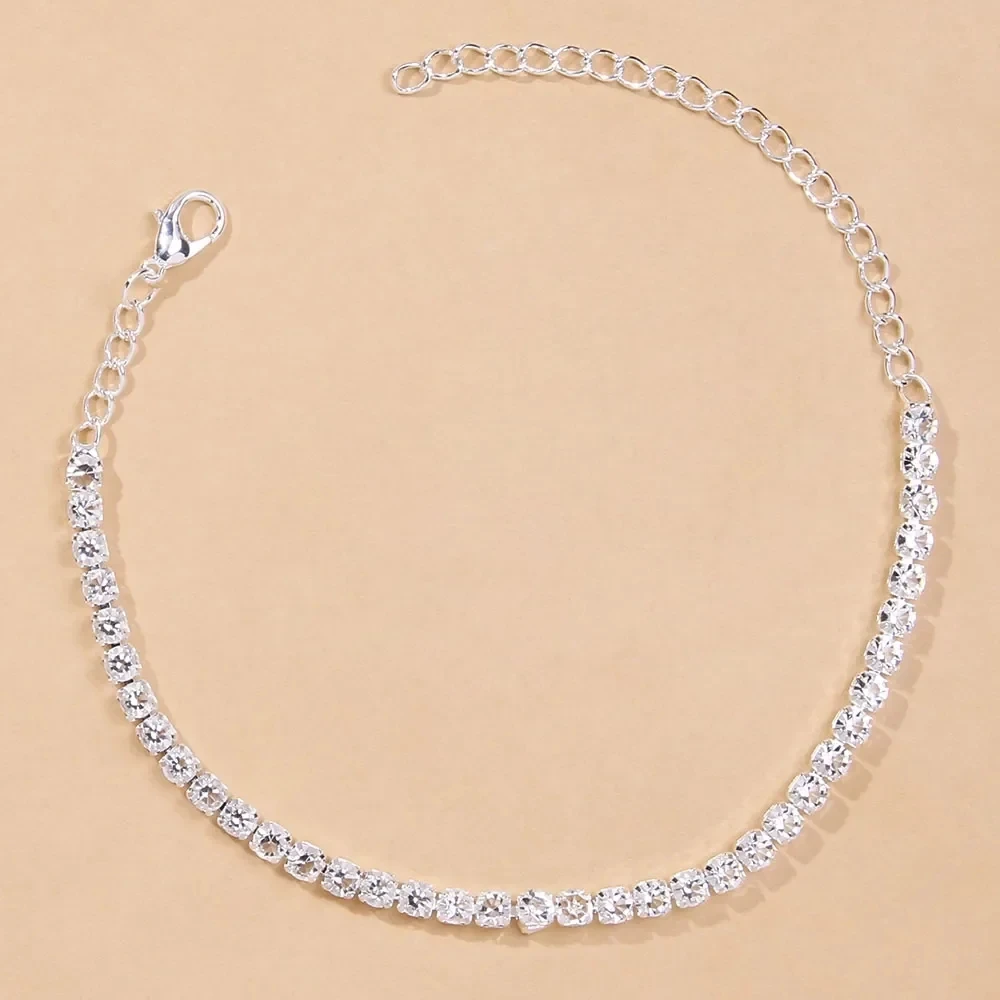 Ankle Chains Silver Ankle Bracelet Beads Anklet Fashion Accessories Cubic Zirconia Anklet Bech Simple Rhinestone Tennis Anklet Chain Foot for Women Summer Accessories Gifts Ins Fashion Leg Chain Ankle Bracelet Jewelry