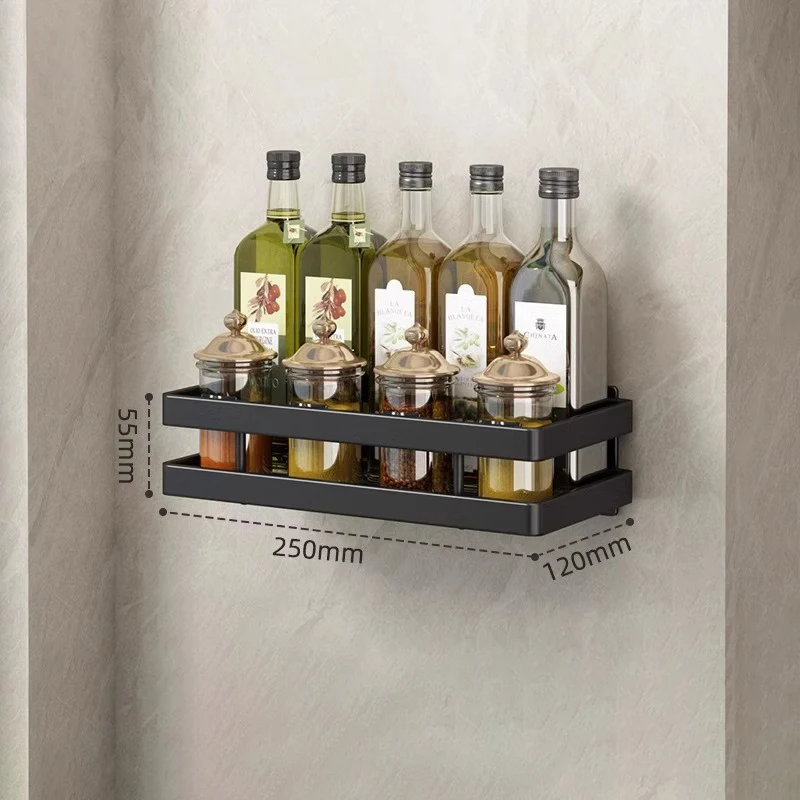 Kitchen Storage Rack Wall Seasoning Storage Rack Bathroom Shelf Shampoo Shelves Wall Carbon Steel Kitchen Accessories ﻿