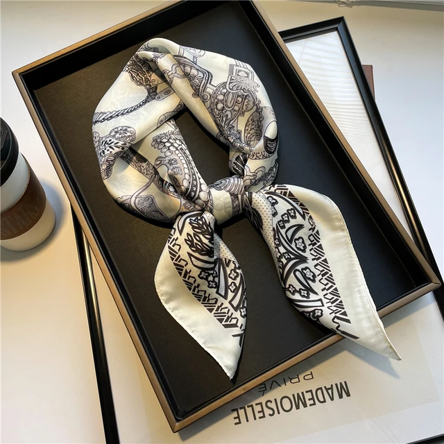 Plaid Silk Square Scarf Women Satin Shawl Wrap Hijab Female Hair Band  Wrist Luxury Headkerchief 70*70cm Echarpe 2022 Bandana FJ510-3