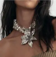 Girlgo Zaa 2024 alliage fleur CCB collier de perles exagéré élégant Banquet mariage bijoux pour femmes 3