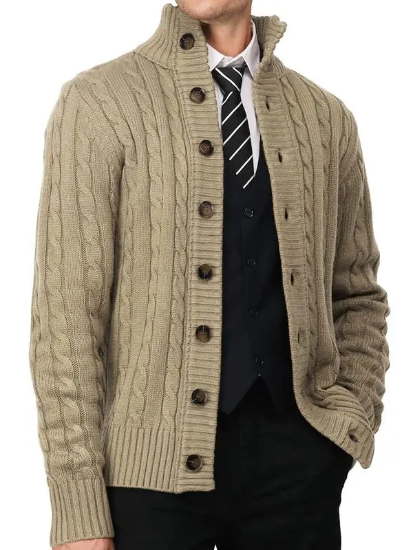 

2024 Business Knitted Stand Up Cardigan Sweater Casual Woolen Jacket Men's Knitwear